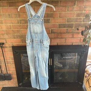 Old Navy kids denim overalls, ripped knee